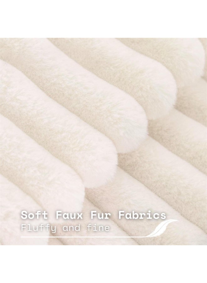 صحاره بين باج فاخر مقاس 90×70 سم بخامة فلوفي ناعمة مخططة – كرسي أرضي مريح لغرفة المعيشة والنوم (أبيض كريمي) - Image 2